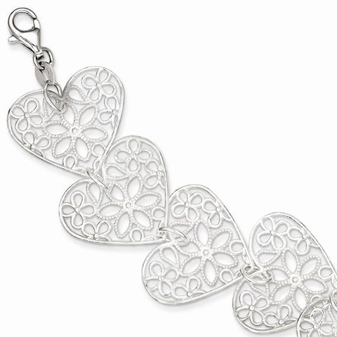 Sterling Silver Polished Fancy Heart Bracelet