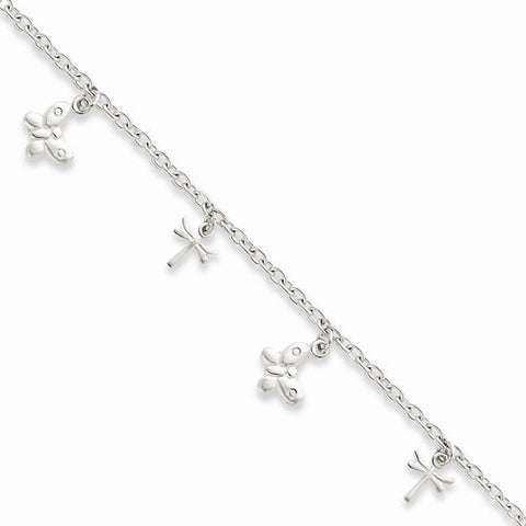 Sterling Silver Polished Butterfly & Dragonfly Bracelet