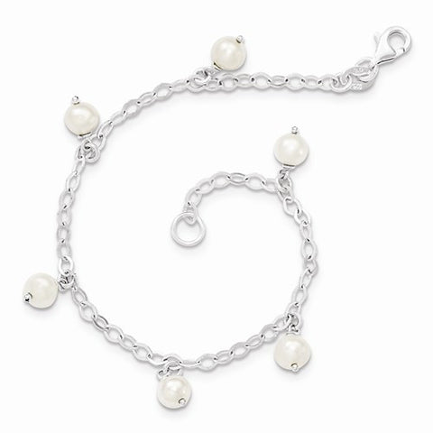 Sterling Silver White Cultured Freshwater Pearl Bracelet
