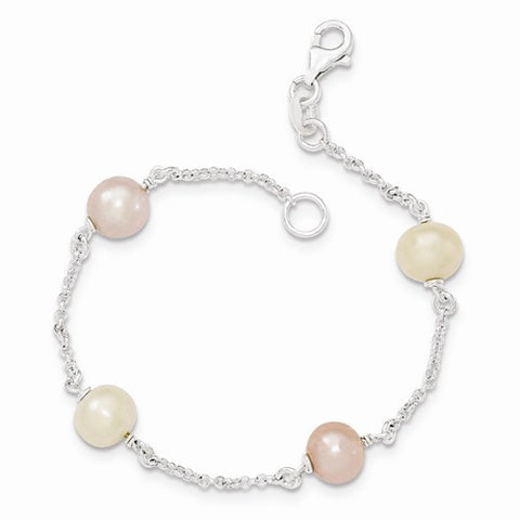 Sterling Silver White & Pink Cultured Freshwater Pearl Bracelet