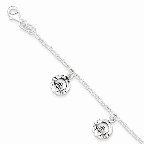 Sterling Silver Antiqued Claddagh Bracelet