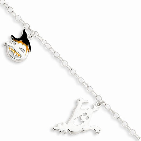 Sterling Silver Enameled Pumpk Ghost Bracelet