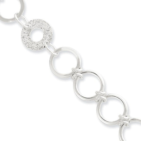 Sterling Silver Polished & Textured Fancy Circle Bracelet