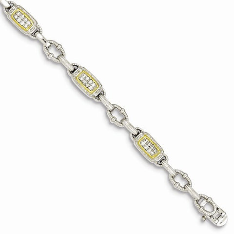 Sterling Silver Vermeil Oval Link Cz Bracelet