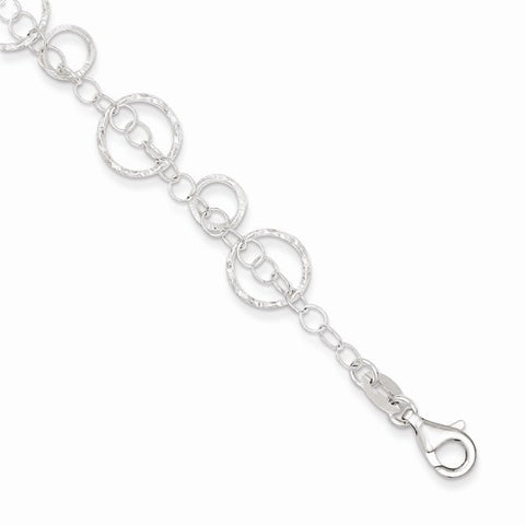 Sterling Silver Textured Circles Link Bracelet