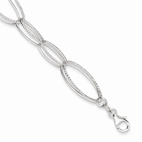 Sterling Silver Polished and Textured Oval Link Bracelet