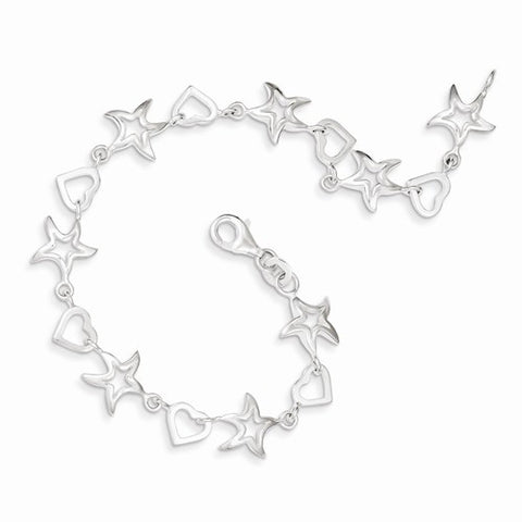 Sterling Silver Heart and Star Bracelet