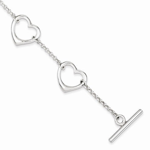 Sterling Silver Polished Heart Bracelet