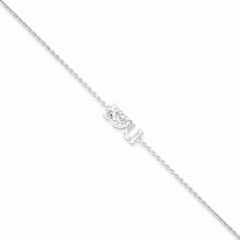 Sterling Silver Rhodium Plated Cz I Heart U Bracelet
