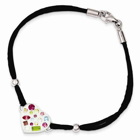 Sterling Silver Stellux Crystal Multi-Color White Heart Cord Bracelet