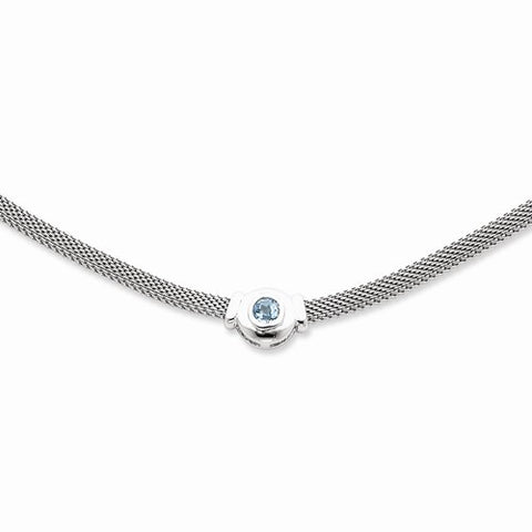 Sterling Silver Blue Topaz & Mesh Fancy Necklace