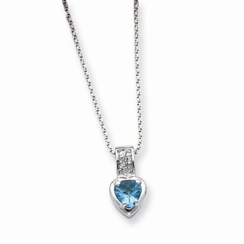 Sterling Silver Blue CZ Heart On Chain