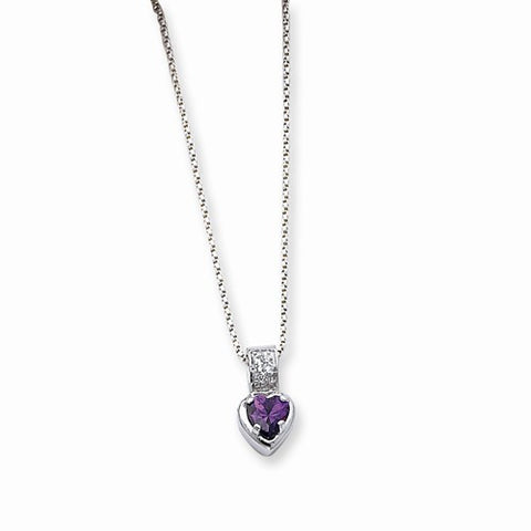 Sterling Silver Purple CZ Heart On Chain