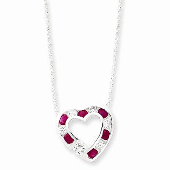 Sterling Silver Genuine Ruby & CZ Heart On Chain