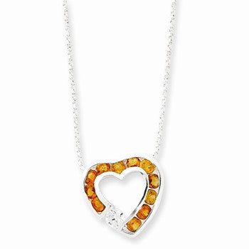 Sterling Silver Citrine & CZ Heart Slide On Chain