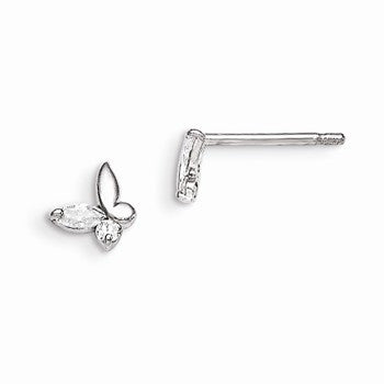 Sterling Silver CZ Childrens Butterfly Post Earrings