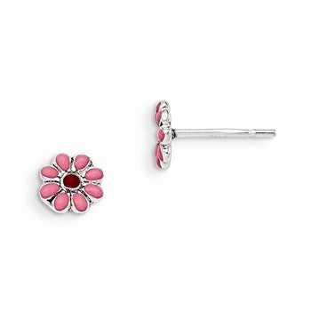 Sterling Silver Enamel Flower Post Earrings