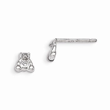 Sterling Silver CZ Childrens Teddy Bear Post Earrings
