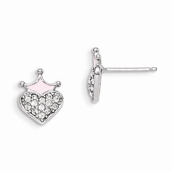 Sterling Silver Enameled Swarovski Elmts Heart Crown Earrings