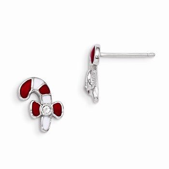 Sterling Silver Enameled Swarovski Elmts C&y Cane Earrings