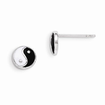 Sterling Silver Enameled Yin Yang Symbol Post Earrings