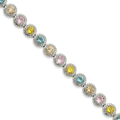 Sterling Silver Multi-Color Cz Bracelet