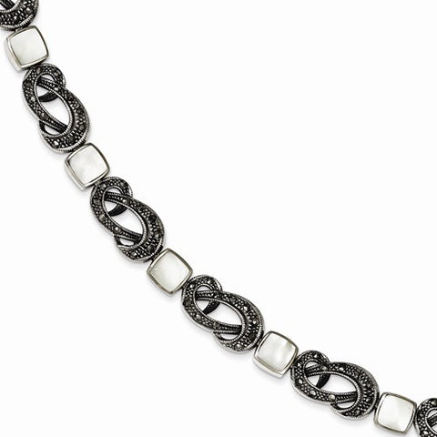 Sterling Silver Marcasite and Mother Of Pearl Bracelet