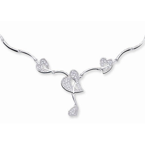 Sterling Silver Fancy CZ Heart Necklace