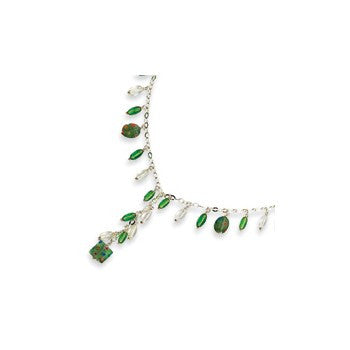 Sterling Silver Green Crystal Fancy Link Necklace