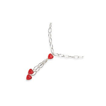 Sterling Silver Red Crystal Heart Fancy Link Necklace