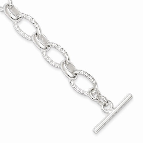 Sterling Silver Polished Fancy Link Toggle Bracelet