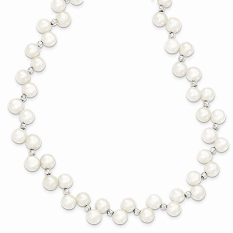 Sterling Silver FW Cultured Button Pearl Necklace