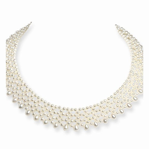 Sterling Silver Freshwater Cultured White Pearl Bib Necklace