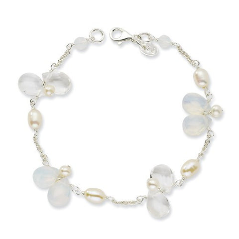 Sterling Silver Pearl with Clear & Opalite Crystal Bracelet