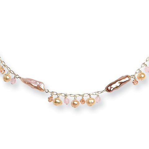 Sterling Silver Cultured Pearls, Rose Quartz & Peach Crystal Necklace
