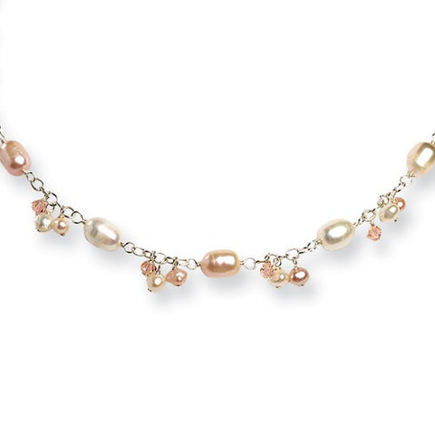 Sterling Silver Cultured Pearls & Peach Crystal Necklace
