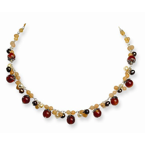 Sterling Silver Freshwater Cultured Pearls, Carnelian, Agate Necklace