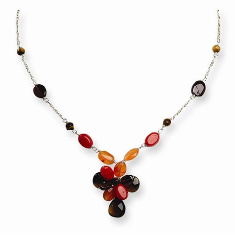 Sterling Silver Carnelian, Tiger Eye, Smokey Quartz, Agate Necklace