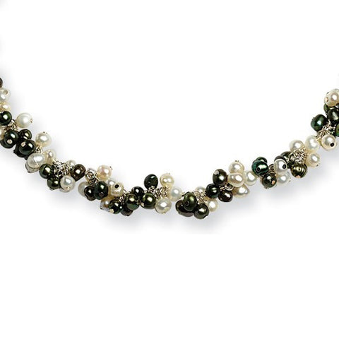 Sterling Silver White, Green FW Cultured Pearl Necklace