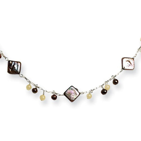 Sterling Silver Golden Cultured Pearl, Mother Of Pearl, Yellow Necklace