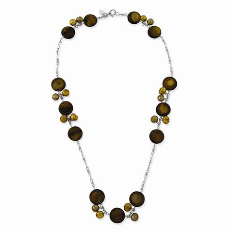 Sterling Silver Golden Cultured Pearls & Mother Of Pearl Necklace