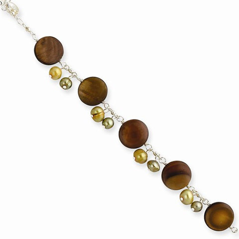Sterling Silver Gold En Fw Cultured Pearls & Mother Of Pearl Bracelet