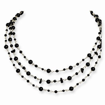 Sterling Silver Onyx, Quartz, Black Beaded Necklace