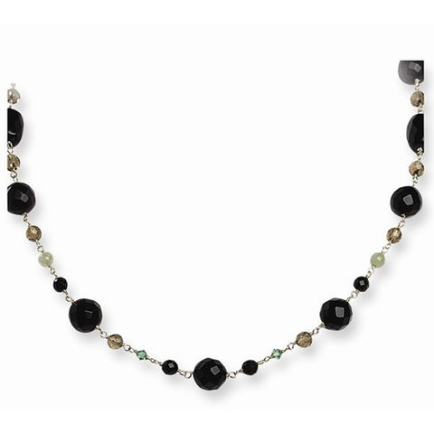 Sterling Silver Smokey & Green Crystals, Aventurine, Onyx Necklace