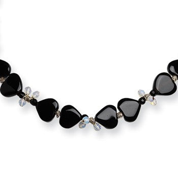 Sterling Silver Onyx & Opalite Crystal Necklace