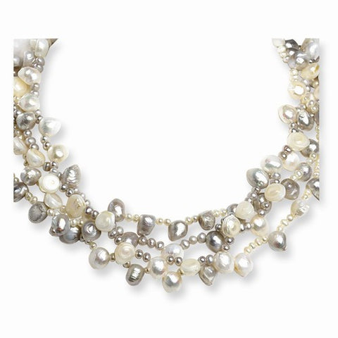 Sterling Silver Freshwater Cultured Grey & White Baroque Pearl Necklace