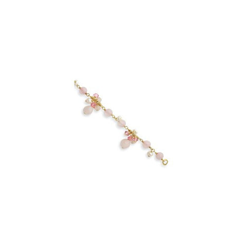 Sterling Silver & Vermeil Rose Quartz Pink Crystal Cultured Pearl Bracelet