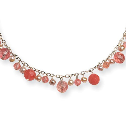 Sterling Silver Cherry Quartz, Pink Cultured Pearl Necklace