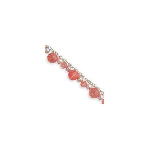 Sterling Silver Cherry Quartz Pink Cultured Pearl Bracelet