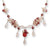 Sterling Silver Rose Quartz, Red, Pink Cultured Pearl, Red  Necklace